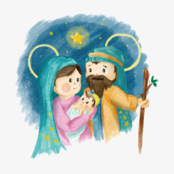 手绘水彩耶稣诞生素材