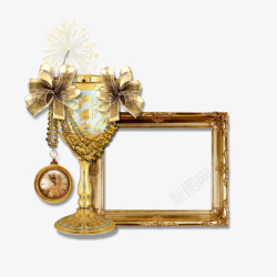 有奖杯装饰的金色边框素材