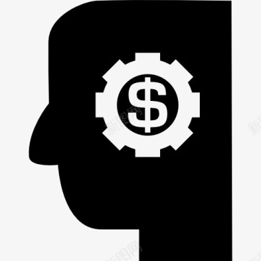 男人的头与美元符号在齿轮图标图标