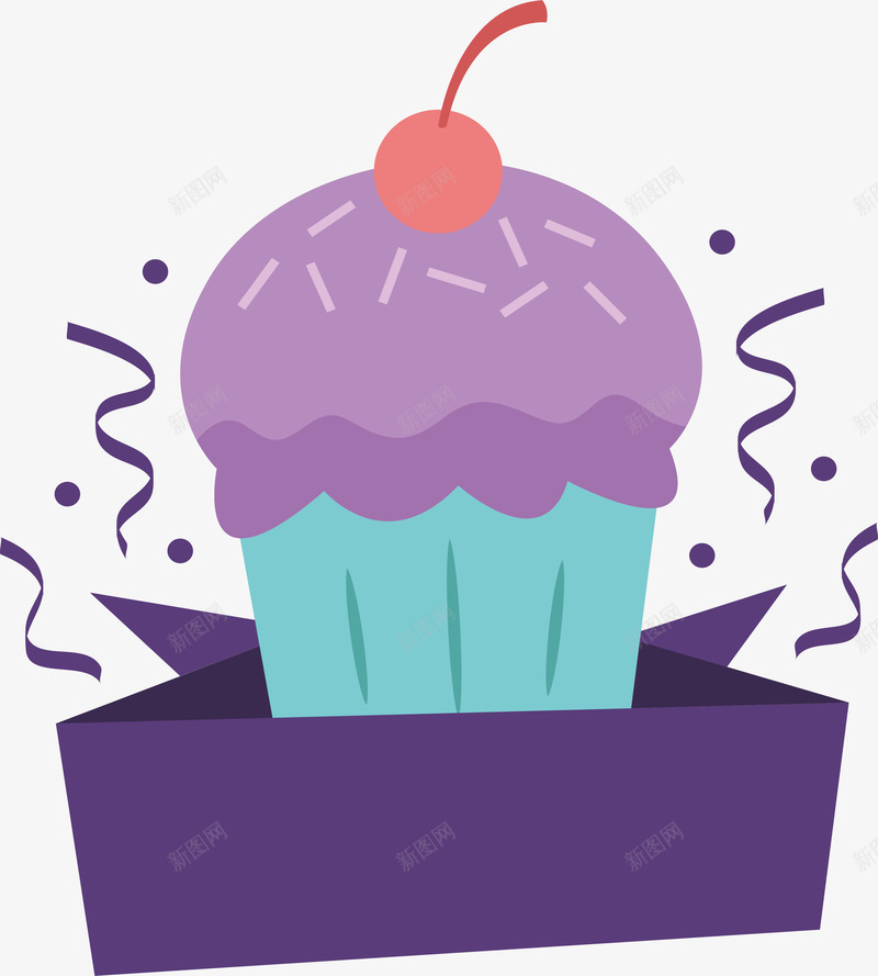 可爱杯子蛋糕海报矢量图eps免抠素材_88icon https://88icon.com 彩带标题框 杯子蛋糕 生日快乐 生日蛋糕 矢量png 紫色彩带 矢量图