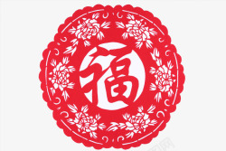 中国风红色福字窗花素材