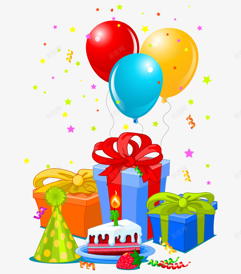 卡通手绘生日装饰气球礼物蛋糕png免抠素材_88icon https://88icon.com 卡通的礼物 手绘的气球 手绘的蛋糕 装饰的气球
