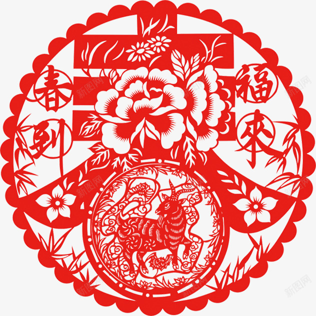 红色春字花纹剪纸png免抠素材_88icon https://88icon.com 剪纸 红色 花纹