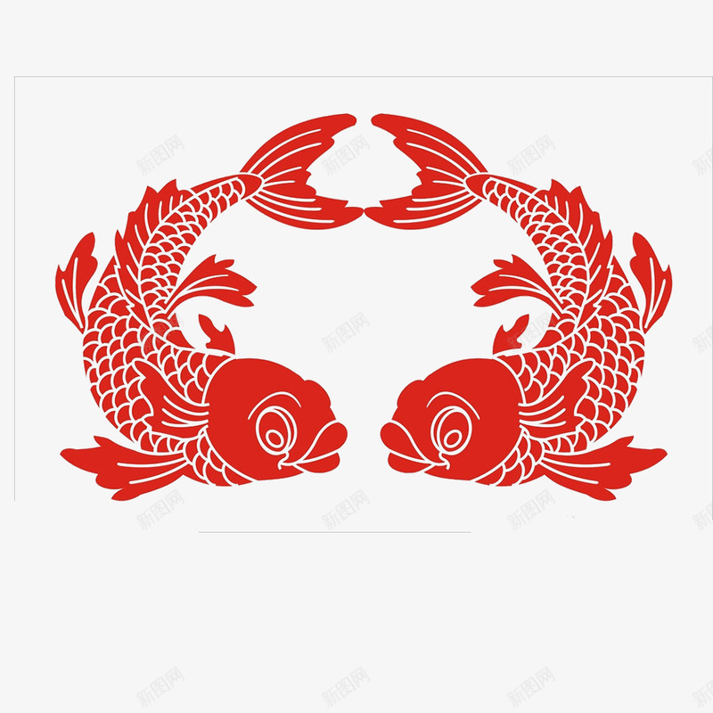 春节新年年年有余png免抠素材_88icon https://88icon.com 中华传统 传统节日 剪纸 年年有余 新年 春节 红色