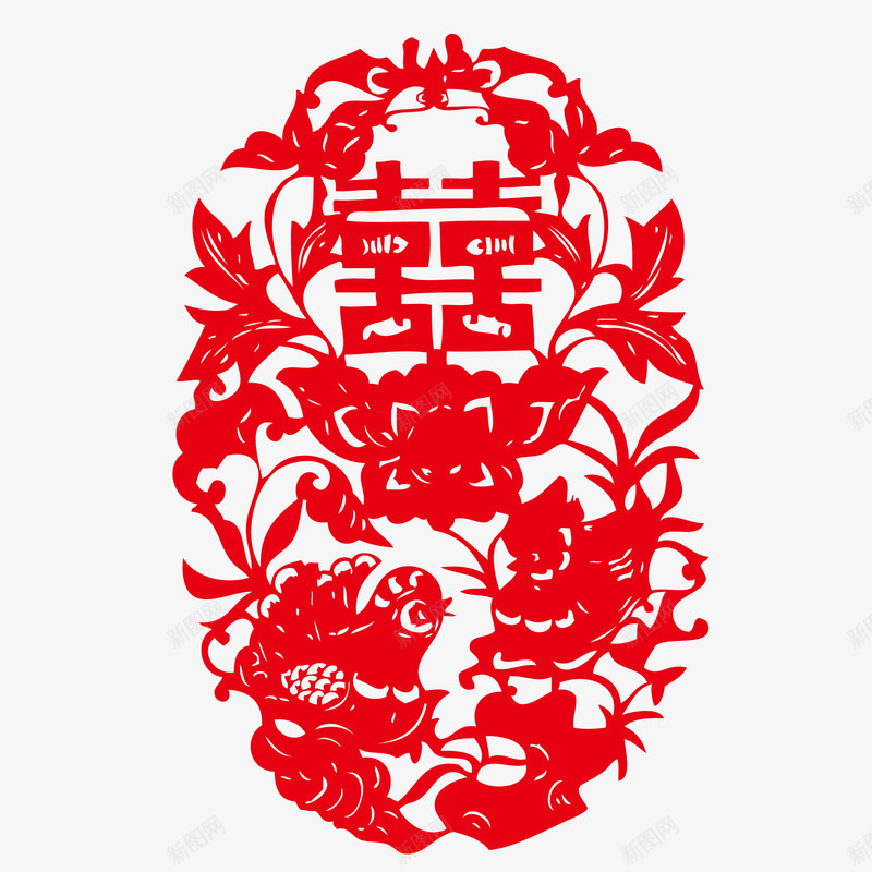 传统婚庆剪纸png免抠素材_88icon https://88icon.com 传统文化 剪纸 双喜 婚庆 鸳鸯