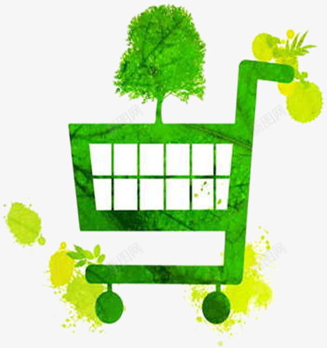绿色环保购物车创意png免抠素材_88icon https://88icon.com 创意 环保 绿色 购物车