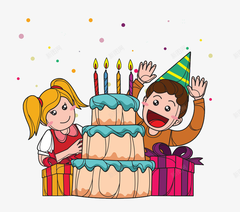 两个孩子过生日png免抠素材_88icon https://88icon.com 卡通 孩子 生日 蛋糕