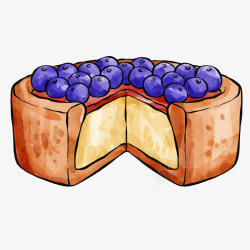 水彩风手绘生日蓝莓蛋糕素材