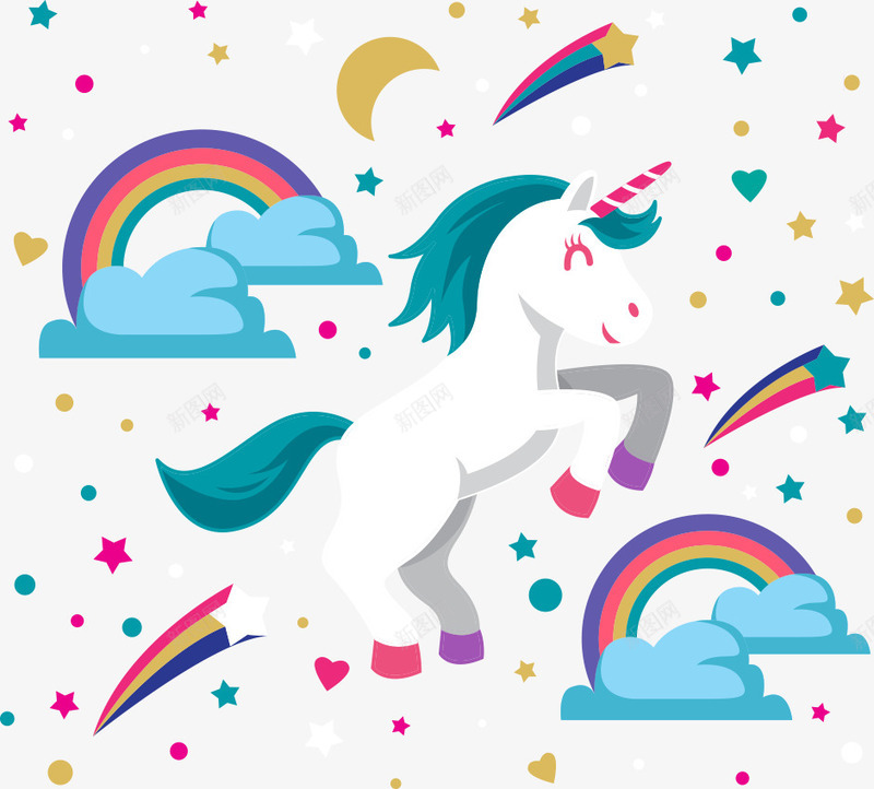 天马与彩虹矢量图ai免抠素材_88icon https://88icon.com 五角星 卡通天马 天马 彩虹 星星 矢量天马 矢量图