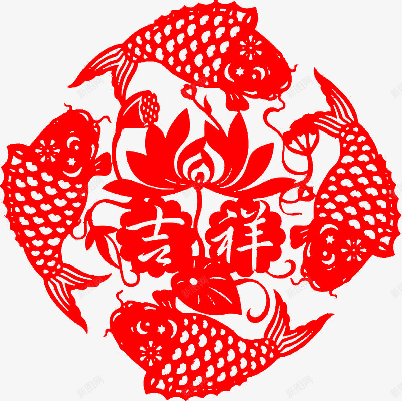 鲤鱼剪纸窗花png免抠素材_88icon https://88icon.com 剪纸 窗花 红色 鲤鱼