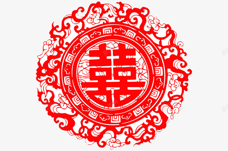 红色喜字窗花装饰图png免抠素材_88icon https://88icon.com 中国风 创意 剪纸 卡通手绘 古风 复古 水彩 窗花 红色