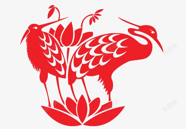 剪纸鹤png免抠素材_88icon https://88icon.com 中国风 剪纸 剪纸素材 红色 鹤