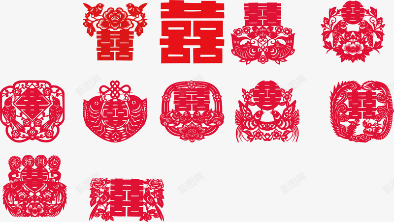 中国风喜字剪纸装饰png免抠素材_88icon https://88icon.com 剪纸 喜字 国风 装饰