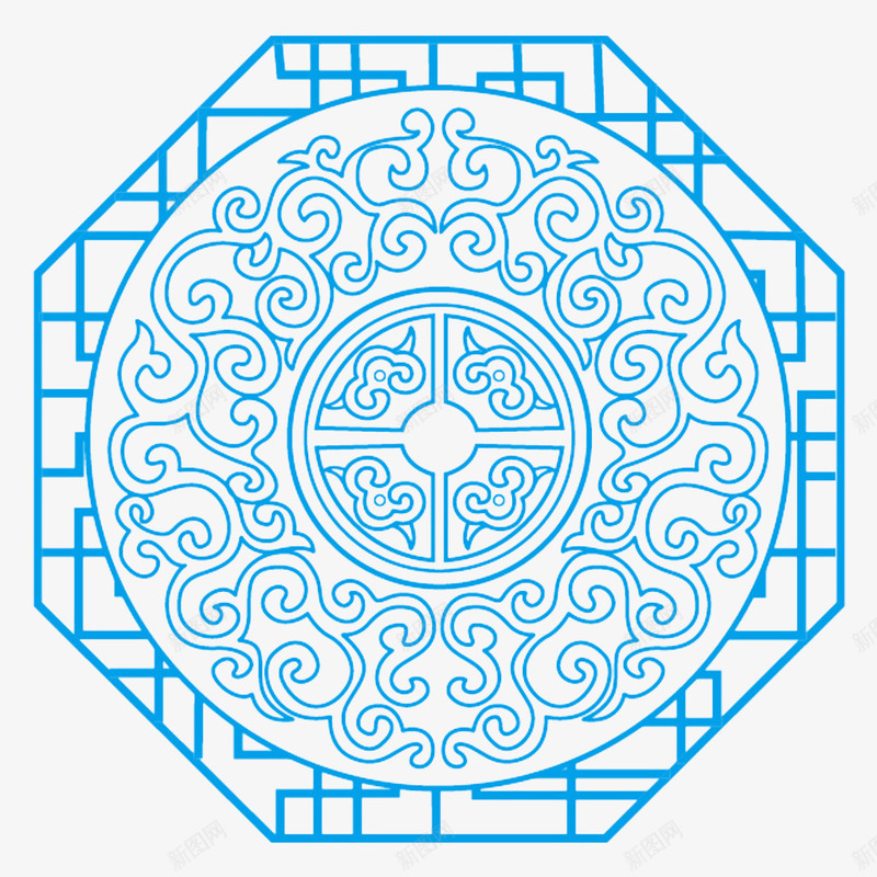 卡通手绘传统剪纸花纹png免抠素材_88icon https://88icon.com 中国风 传统剪纸花纹 创意 卡通手绘 窗户花纹 艺术 蓝色