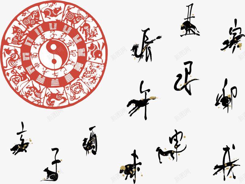 十二生肖剪纸矢量图ai免抠素材_88icon https://88icon.com 八卦图 形状 猪 矢量图 羊 老虎