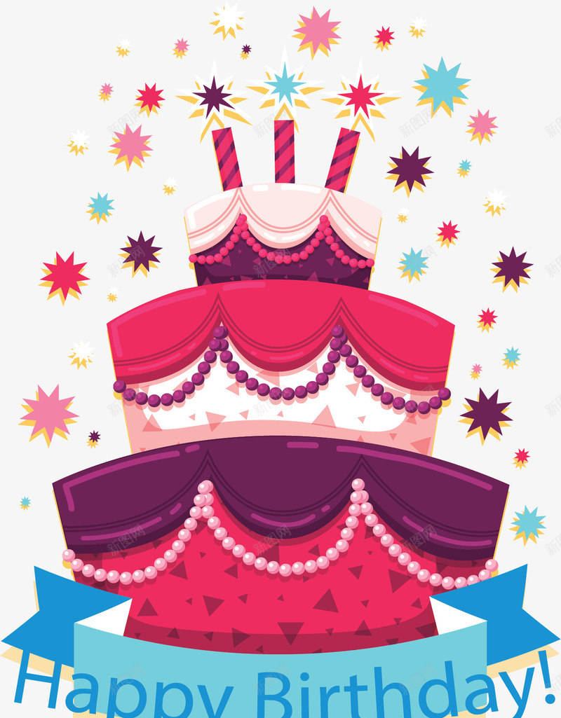 粉红色三层生日蛋糕矢量图ai免抠素材_88icon https://88icon.com 三层蛋糕 生日快乐 生日蛋糕 矢量png 粉色蛋糕 蛋糕 矢量图