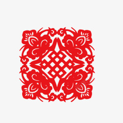 边框剪纸花纹红色中国结素材