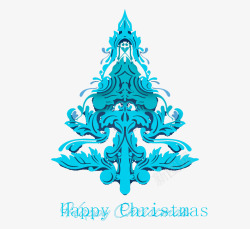 精美蓝色剪纸圣诞树素材