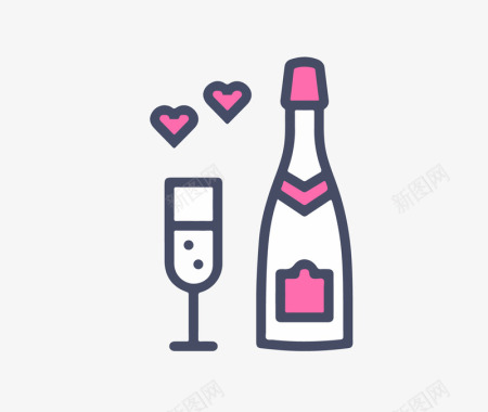 爱心情侣喝酒元素矢量图图标图标