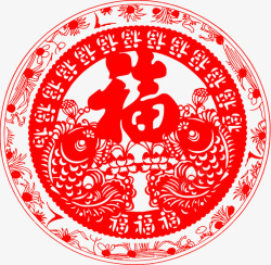 中国风红色福字剪纸素材