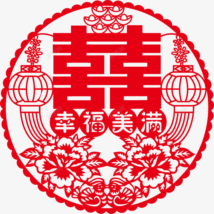 喜字剪纸png免抠素材_88icon https://88icon.com 剪纸 喜字 新婚 新婚剪纸