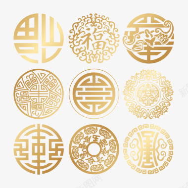 中式传统元素中国传统元素窗花剪纸标图标图标