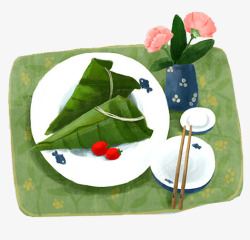 绿色粽子端午节卡通插画素材