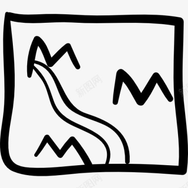 山的倒影与河流和群山手绘平方图标图标