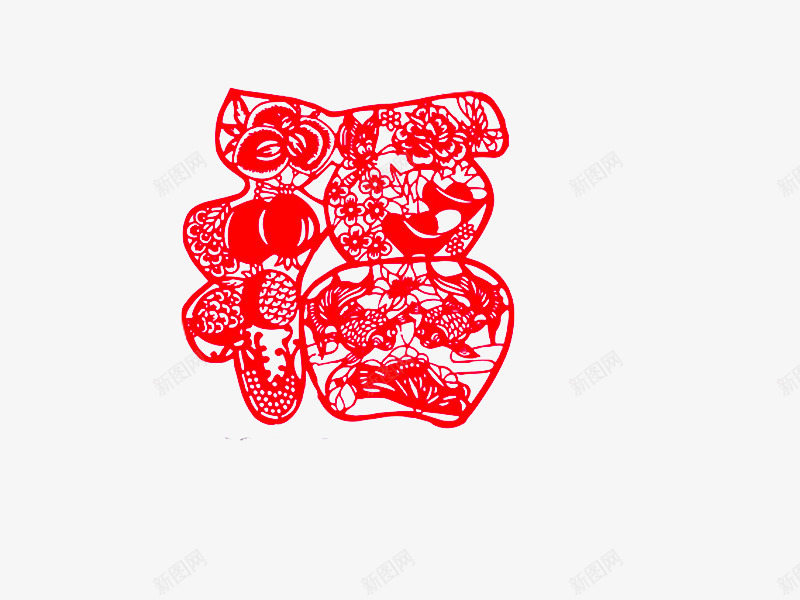 花纹福字剪纸png免抠素材_88icon https://88icon.com 创意 手工 新年 春节 春节窗 福字 窗户 窗花 红色剪纸