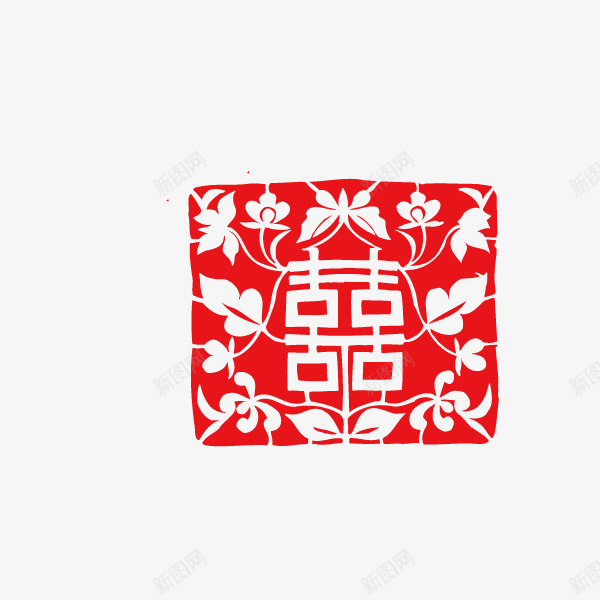 喜字双喜剪纸花纹红色png免抠素材_88icon https://88icon.com 剪纸 双喜 喜字 红色 花纹