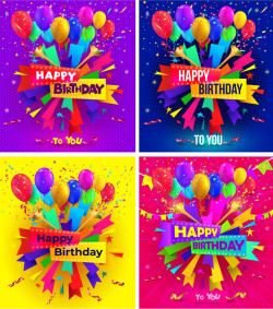 4款彩色气球生日卡片矢量图素材