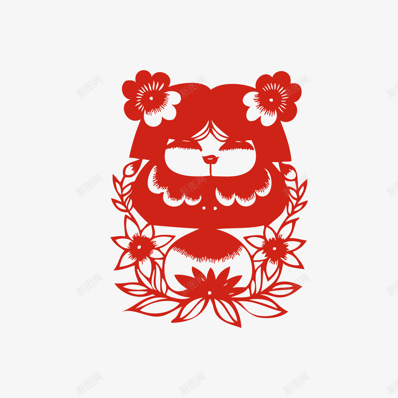 传统红色吉祥剪纸矢量图ai免抠素材_88icon https://88icon.com 300像素图 AI图免抠 剪纸 大图免抠 女孩 寿桃 高清免抠 矢量图