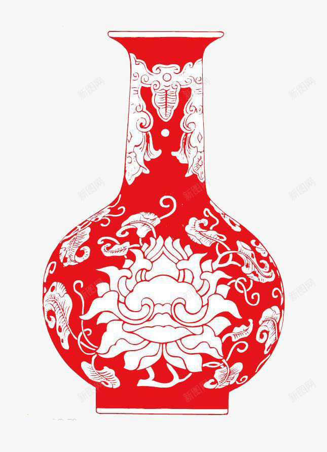 传统吉祥剪纸年画图案png免抠素材_88icon https://88icon.com 白色 红色 花瓶
