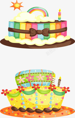 卡通生日蛋糕帽子三层矢量图素材