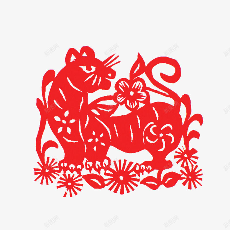 十二生肖剪纸之老虎png免抠素材_88icon https://88icon.com png素材 中国风 剪纸 红色 老虎