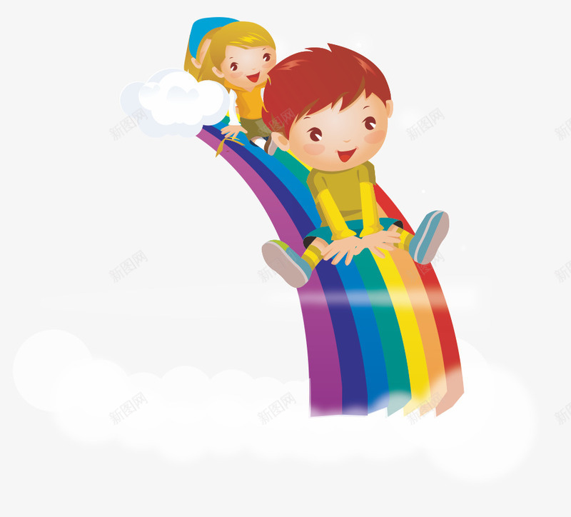彩虹儿童滑滑梯png免抠素材_88icon https://88icon.com 云层 儿童 彩虹 滑滑梯 玩滑滑梯