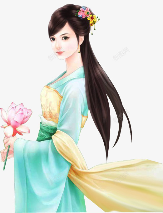 手持莲花的古典美女png免抠素材_88icon https://88icon.com 古典 手持 手捧莲花 美女 莲花