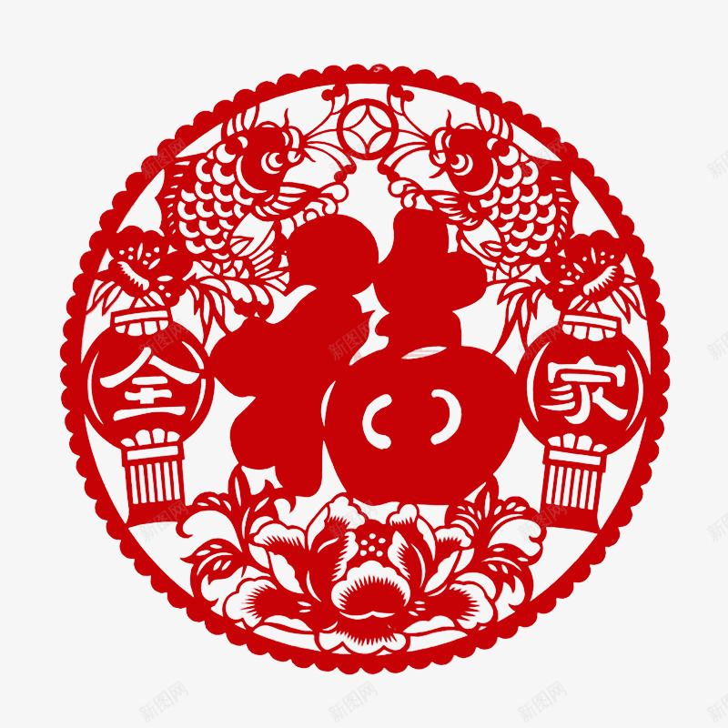 全家福红色窗花剪纸png免抠素材_88icon https://88icon.com 全家福 全家福字体 全家福文字 剪纸 窗花 红色 节日元素