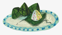 手绘水彩装饰插图端午节一盘粽子素材