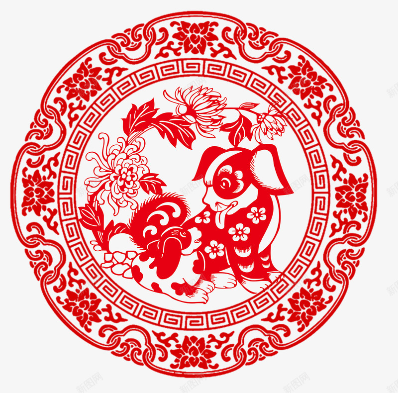 狗年中国风生肖狗psd免抠素材_88icon https://88icon.com 中国风 剪纸风 卡通手绘 狗年 生肖狗 红色PNG