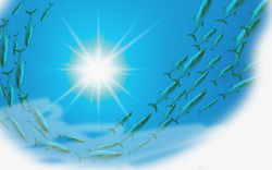 夏日海底鱼群阳光光效素材