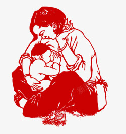母亲节母抱婴喂奶剪纸1素材