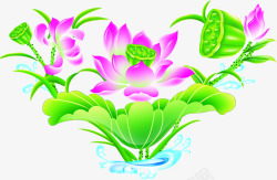 夏日卡通植物手绘莲花浪花素材