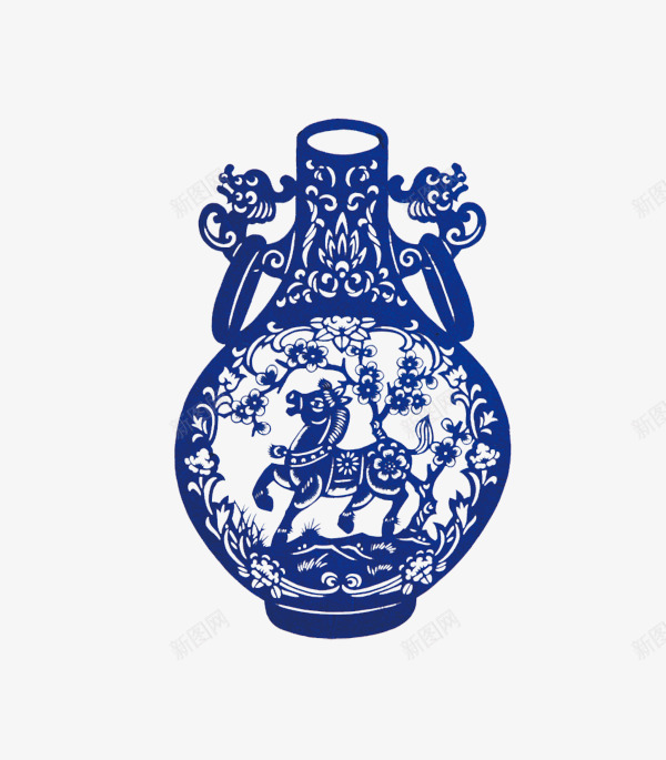 青花瓷剪纸装饰图案png免抠素材_88icon https://88icon.com 剪纸 剪纸装饰图案 青花瓷 马儿剪纸