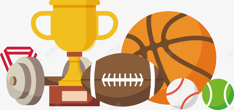 体育课宣传海报png免抠素材_88icon https://88icon.com 体育课 冠军奖杯 橄榄球 矢量png 篮球 网球