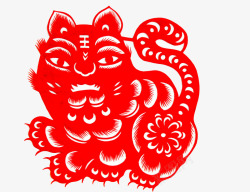 中国风红色老虎剪纸图素材