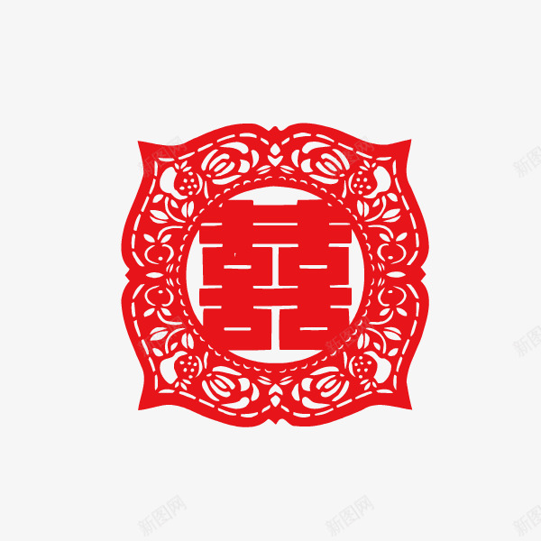 喜字双喜剪纸花纹红色png免抠素材_88icon https://88icon.com 剪纸 双喜 喜字 红色 花纹