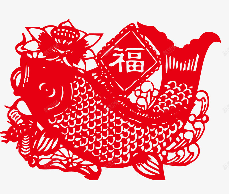 剪纸年年有鱼png免抠素材_88icon https://88icon.com 中国风 剪纸鱼 窗花 红色剪纸 装饰图案
