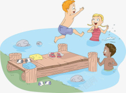 孩子们在河里洗澡素材