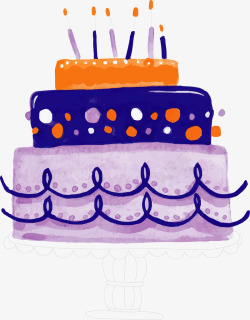 蓝紫色水彩生日蛋糕矢量图素材